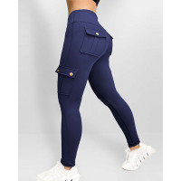 Pocket Design Butt Lifting Active Pants - dark blue