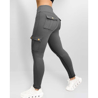 Pocket Design Butt Lifting Active Pants - gray