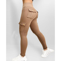 Pocket Design Butt Lifting Active Pants - khaki