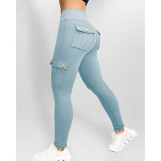 Pocket Design Butt Lifting Active Pants - Lighted Blue