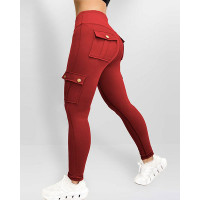 Pocket Design Butt Lifting Active Pants - red