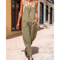 Pocket Design Casual Suspender Jumpsuit - green