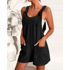 Pocket Design Casual Suspender Romper - black