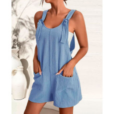 Pocket Design Casual Suspender Romper - blue