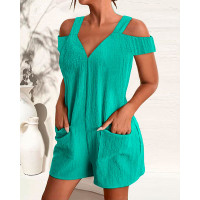 Pocket Design Casual Suspender Romper - dark green