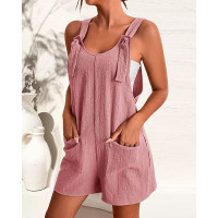 Pocket Design Casual Suspender Romper - pink