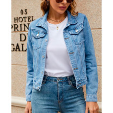 Pocket Design Crop Denim Jacket - Lighted Blue