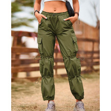 Pocket Design Drawstring Cargo Pants - Army green