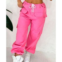 Pocket Design Drawstring Cargo Pants - pink