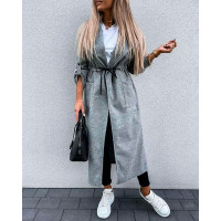 Pocket Design Drawstring Casual Coat - gray