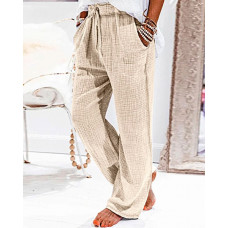 Pocket Design Drawstring Casual Textured Pants - Apricot