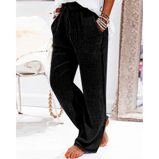 Pocket Design Drawstring Casual Textured Pants - black