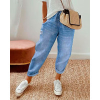 Pocket Design Drawstring Causal Jeans - Lighted Blue