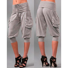 Pocket Design Drawstring Cuffed Pants - gray