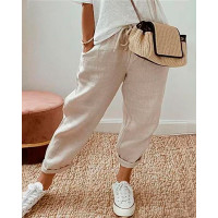 Pocket Design Drawstring Pants - Apricot