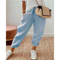 Pocket Design Drawstring Pants - blue