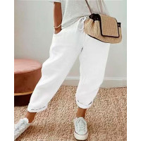 Pocket Design Drawstring Pants - white