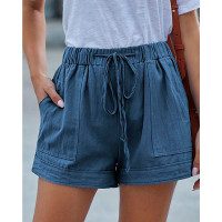 Pocket Design Drawstring Waist Shorts - blue