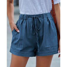 Pocket Design Drawstring Waist Shorts - blue