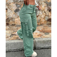 Pocket Design High Waist Cargo Pants - Army green