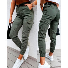 Pocket Design High Waist Cargo Pants - green