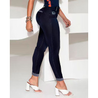 Pocket Design High Waist Jeans - purplish blue