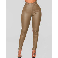 Pocket Design High Waist Pants - coffee