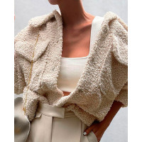 Pocket Design Long Sleeve Fluffy Teddy Coat - beige