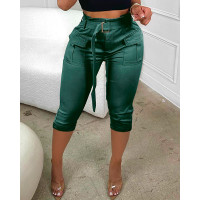 Pocket Design Paperbag Waist Cargo Pants With Belt - green