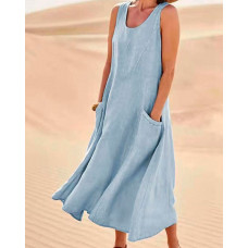 Pocket Design Sleeveless Casual Dress - blue