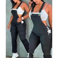 Pocket Design Sleeveless Suspender Jumpsuit - black