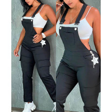 Pocket Design Sleeveless Suspender Jumpsuit - black