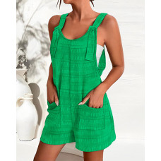 Pocket Design Textured Suspender Romper - green