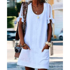 Pocket Design Tied Detail Cold Shoulder Casual Dress - white