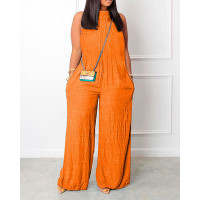 Pocket Design Wide Leg Jumpsuit - orange