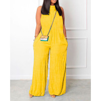 Pocket Design Wide Leg Jumpsuit - yellow