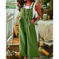 Pocket Design Wide Leg Suspender Jumpsuit - green