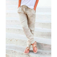 Pocket Detail Drawstring Casual Pants - khaki