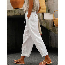 Pocket Detail Drawstring Casual Pants - white