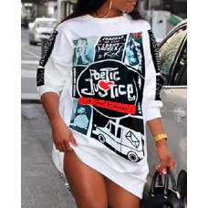 Poetic Justice Graphic Print Long Sleeve Sweatshirt Dress - white