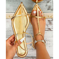 Point Toe Ankle Strap Crisscross Fashionable Sandals - gold