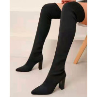 Point Toe Over The Knee Knit Boots - black