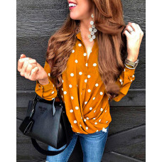 Polka Dot Button-Up Top - yellow