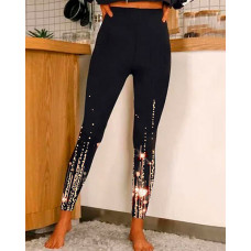 Polka Dot Print High Waist Leggings - black