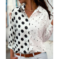 Polka Dot Print Long Sleeve Shirt - white