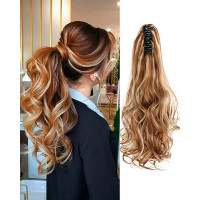 Ponytail Hair Extensions Claw Clip Synthetic Curly Wavy False Tail Hairpiece - style3