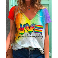 Pride Month Rainbow Graphic Letter Print Ombre T-shirt - Multicolor