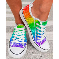 Pride Month Rainbow Ombre Lace-up Canvas Sneakers - Multicolor