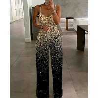 Print Cowl Neck Wide Leg Jumpsuit - gold