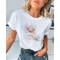 Print Studded Beaded Casual T-shirt - white